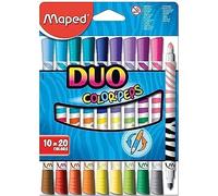 Maped Color'Peps Feutres de Coloriage 2 en 1 Duo de Couleur et Encre Lavable à l'eau - Etui de 10 Feutres pour 20 Couleurs Assorties