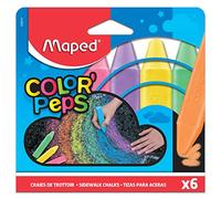 Maped Color'Peps Grosses Craies de Trottoir pour Enfant, Facile à Nettoyer - Etui de 6 Craies de Couleurs Vives Assorties