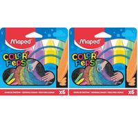 Maped Color'Peps Grosses Craies de Trottoir pour Enfant, Facile à Nettoyer - Etui de 6 Craies de Couleurs Vives Assorties (Lot de 2)