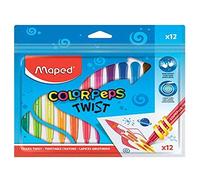 Maped Color'Peps Twist Crayons de Couleur Craies de Cire Système Twist à Tourner pour des Mains Propres - Sachet de 12 Crayons Assortis