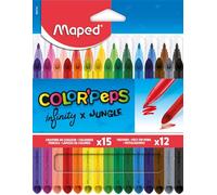 Maped Pack Color'Peps – 15 crayons Infinity + 12 feutres lavables, pointe moyenne – Pochette carton
