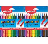 Maped - Combo Pack Color'Peps - 15 Crayons de couleur Infinity + 12 Feutres Lavables et Résistants au séchage - Pointe moyenne bloquée - Couleurs Vives - Pochette carton (Lot de 2)