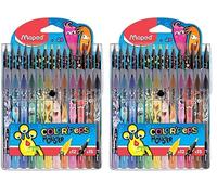 Maped - Combo Pack Monster Color'Peps - 15 Crayons de Couleurs Vives + 12 Feutres Lavables et Résistants au séchage - Pointe moyenne bloquée - Pochette plastique Refermable 984718 (Lot de 2)