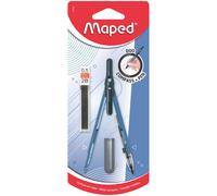 Maped - Compas Crayon avec Mine Automatique - Design Ergonomique et Moderne, Capuchon Protecteur de Pointe - Fourniture Scolaire Compacte et Sécurisée - Accessoire Rentrée Scolaire - 3 Couleurs