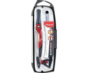Maped - Compas Maped Stop Easy - Système de Verrouillage Breveté - Tracé Parfait - avec Sécurité Protège Pointe et Mine - Compas Mine + Bague Universelle + Crayon - Dès 10 Ans