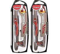 Maped - Compas Maped Stop System Innovation - Système de Verrouillage Breveté - Tracé Parfait - avec Sécurité Protège Pointe et Mine - Compas Mine + Bague Universelle + Crayon - Dès 10 (Lot de 2)