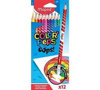 MAPED Couleur Oops Color'Peps-12 Coloriage avec Embout Gomme Triangulaire Ergonomique-Pochette de 12 Crayons Effaçables en Résine, 832812