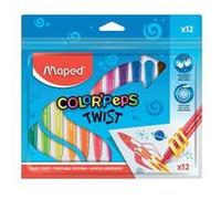 Maped Color'Peps Twist Crayons de Couleur Craies de Cire Système Twist à Tourner pour des Mains Propres - Sachet de 12 Crayons Assortis