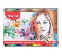 MAPED Boite Métal de 48 Crayons de Couleur Artistes Aquarellables avec Pinceau