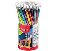 Maped - 72 Crayons Graphite Black’Peps Energy HB Embout Gomme - Crayons à Papier avec Messages Inspirants - Pot de 72 Crayons à Papier Fantaisie