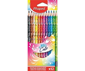 Maped - Crayons de Couleur Collection Mini Cute - 12 Crayons de Coloriage Trop Mignons - Couleurs Vives et Mine Résistante - Pochette de 12 Crayons Décorés MINI CUTE Multicolore
