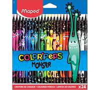 Maped - Crayons de Couleur Color’Peps Monster - 24 Unités - Pour Coloriage et Dessin - Couleurs Vives, Mine Résistante, Ergonomie Parfaite
