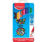 Maped - Crayons de Couleur Color'Peps - 12 Couleurs Vives - Crayon Triangulaire Ergonomique - Conforme à la Réglementation des Jouets - Boîte Métal de 12 Crayons en Bois