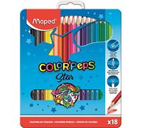 Maped - Crayons de Couleur Color'Peps - 18 Couleurs Vives - Crayon Triangulaire Ergonomique - Conforme à la Réglementation des Jouets - Boîte Métal de 18 Crayons en Bois