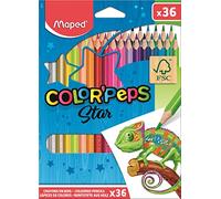 Maped - Crayons de Couleur Color'Peps Classic - 36 Couleurs Vives - Crayon de Coloriage Triangulaire Ergonomique - Pochette Carton de 36 Crayons en Bois Certifiés FSC