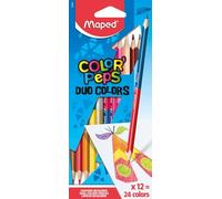Maped - Crayons de Couleur Duo 2 en 1 Color'Peps - Pochette de 12 Crayons de Couleurs Double Mine Résistante pour 24 Couleurs - Crayons en Bois Certifiés FSC