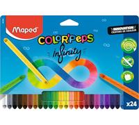 Maped - Crayons de Couleur Color'Peps Infinity - 100% Mine, 100% Utilisable - Zéro Déchet - Sans Taillage - Dure Très Longtemps - Forme Triangulaire Ergonomique - Pochette de 24 Crayons