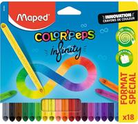 Maped - Crayons de Couleur Color'Peps Infinity - 100% Mine, 100% Utilisable - Zéro Déchet - Sans Taillage - Dure Très Longtemps - Forme Triangulaire Ergonomique - Pochette de 18 Crayons