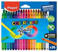 Maped - Crayons de Couleur Color'Peps Infinity - 100% Mine, 100% Utilisable - Zéro Déchet - Sans Taillage - Dure Très Longtemps - Forme Triangulaire Ergonomique - Pochette de 36