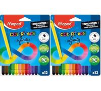 Maped - Crayons de couleur Color'Peps Infinity - Mine 100% colorée, 100% utilisable - Zéro déchet - Pas de taille-crayon - Très durable - Forme triangulaire ergonomique - Lot de 24 crayons