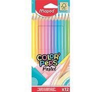 Maped - Crayons de Couleur Color'Peps Pastels en Bois - 12 Couleurs Douces et Acidulées - Triangulaire Ergonomique - Conforme à la Réglementation des Jouets - Pochette Carton de 12 Crayons