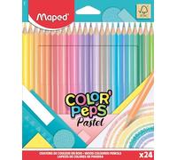 Maped - Crayons de Couleur Color'Peps Pastels en Bois FSC - 24 Couleurs Douces et Acidulées - Crayon Triangulaire Ergonomique - Pochette de 24Crayons