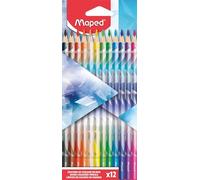 Maped - Crayons de Couleur en Bois Arctic - Forme Triangulaire - Mine Tendre & Résistante, Diamètre 2,9 mm - Couleurs Vives et Intenses - Boite de 12