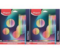 Maped - Crayons De Couleur En Bois Nightfall - Forme Triangulaire - Mine Tendre & Résistante, Diamètre 2.9 Mm - Couleurs Vives Et Intenses - Boite De 24 Crayons (Lot de 2)