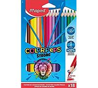 Maped - Crayons de Couleur STRONG Color'Peps - Multicolore - 18 Crayons de Coloriage Ultra-résistants et Ergonomique - Pochette carton de 18 Crayons