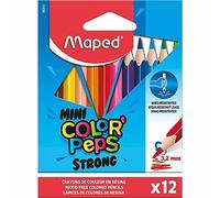 Maped - Crayons de Couleur STRONG Mini Color'Peps - 12 Crayons de Coloriage Ultra-résistants et Ergonomique - Pochette de 12 Petits Crayons