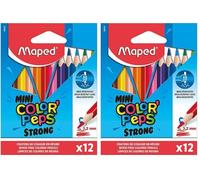 Maped - Crayons de Couleur STRONG Mini Color'Peps - 12 Crayons de Coloriage Ultra-résistants et Ergonomique - Pochette de 12 Petits Crayons (Lot de 2)
