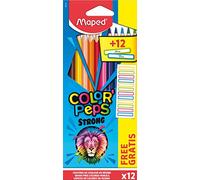 Maped - Crayons de couleur triangulaires ergonomiques Color'PEPS STRONG - x12 crayons + x12 étiquettes nominatives.