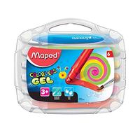 Maped - Crayons Gel Aquarellables - 6 Craies de Coloriage Tendres - En Plastique + Système Twist qui Garde les Mains Propres - Couleurs très vives et Grand Pouvoir Couvrant - Valisette Plastique