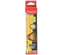 Maped - Crayons Graphite 2B #0 Black’Peps - Crayons à Papier en Bois avec Gomme - Forme Triangulaire Ergonomique - Boîte de 12 Crayons Papier 2B n°0 - Noir