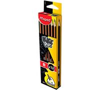 Maped - Crayons Graphite B Black’Peps - Crayons à Papier en Bois - Forme Triangulaire Ergonomique - Boîte de 12 Crayons Papier B - Noir