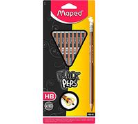 Maped - Crayons Graphite Black’Peps - Crayons à Papier HB Embout Gomme - Ergonomique - Triangulaire - Lot de 10 Crayons Papier HB