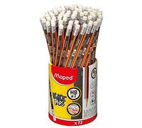 Maped - Crayons Graphite Black’Peps - Crayons à Papier HB Embout Gomme - Ergonomique - Triangulaire - Pot de 72 Crayons Papier HB