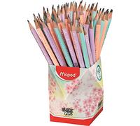 Maped - Crayons graphite - Collection Black Peps Pastel - Pot de 72 crayons en bois avec gomme - Design ludique avec ornements - Poignée ergonomique - 3 couleurs