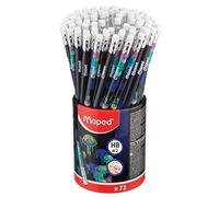 Maped - Crayons Graphite Deepsea Paradise - Crayons à Papier HB Embout Gomme - Forme Triangulaire Ergonomique - Mine Résistante - Pot à crayons Gris x72