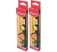 Maped - Crayons Graphite H Black’Peps - Crayons à Papier en Bois - Forme Triangulaire Ergonomique - Boîte de 12 Crayons Papier H - Gris (Lot de 2)