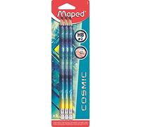Maped - Crayons Graphite HB #2 Black'Peps Tatoo Cosmic Teens - à Papier en Bois Avec Gomme - Forme Ergonomique - 6 Coloris Aléatoire