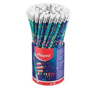 Maped - Crayons Graphite HB #2 PIXEL PARTY - Crayons à Papier avec Embout Gomme - Forme Triangulaire Ergonomique - Pot de 72 Crayons Papier