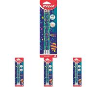 Maped - Crayons Graphite HB #2 Pixel Party - Crayons à Papier avec Embout Gomme - Forme Triangulaire Ergonomique - Blister de 6 Crayons Papier, 85181 (Lot de 4)