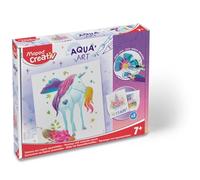 Maped Creativ - Aqua'Art Licornes - Activité Aquarelle pour Enfants - Coloriage aux Crayons Aquarellables + Pinceau à Eau sur Supports Métallisés - 3 Affiches à Colorier et Personnaliser - Dès 7 Ans