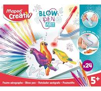 Maped Creativ - Blowpen Art - Kit de 24 Feutres Aérographes avec Tube Blowpen pour créer des Dessins originaux - Kit de Loisirs Créatifs dès 5 ans, Multicouleurs, Taille Unique