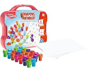 Maped Creativ - Mallette Animaux Loisirs Créatifs pour Enfants dès 3 ans-26 Tampons Pré Encre Lavable-J41476, 41476, Multicolore