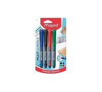 Maped Custom - Marqueur permanent fin Noir/Bleu/Rouge/Vert x4 - Pointe fine 2mm - Multi surface