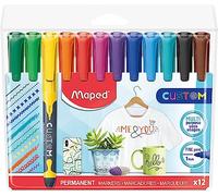 Maped Custom - Marqueur permanent fin pochette de 12 - Couleurs assorities - Pointe fine 2mm - Multi surface