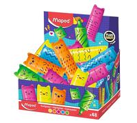 Maped - Display Mini Surligneurs Fluo - Format compact et personnages kawaiï - 5 couleurs flashy : jaune, orange, rose, vert et bleu