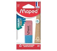 Maped Duo-Gom Gomme moyenne en caoutchouc naturel sans PVC Rose et bleu Certifié FSC Emballage papier 100 % recyclable